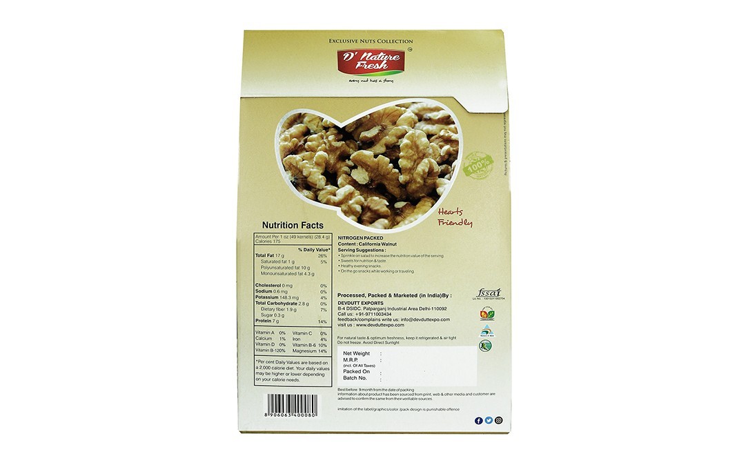 D'nature Fresh California Walnuts    Box  250 grams